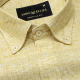 Isaac Yellow Check Button Down Linen Shirt - John Ellies