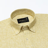 Isaac Yellow Check Button Down Linen Shirt - John Ellies