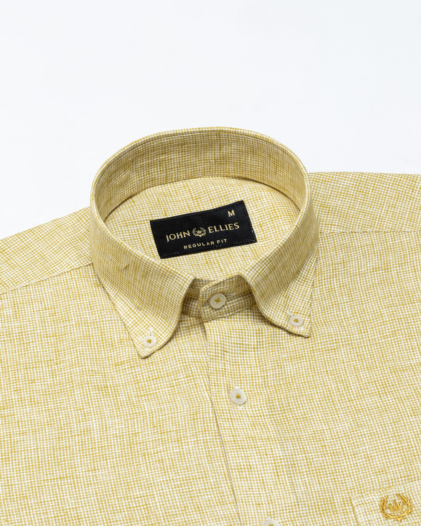 Isaac Yellow Check Button Down Linen Shirt - John Ellies