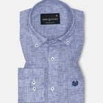 Isaac Navy Blue Check Button Down Linen Shirt - John Ellies