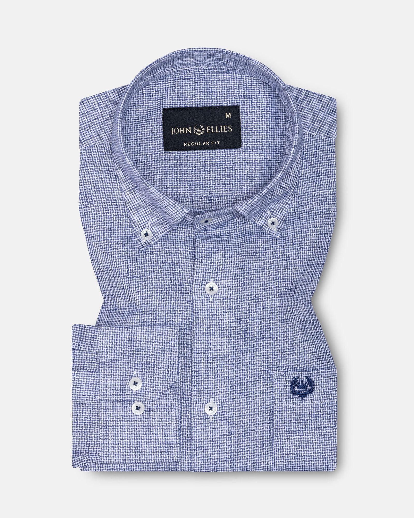 Isaac Navy Blue Check Button Down Linen Shirt - John Ellies
