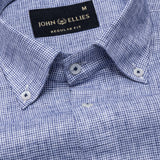 Isaac Navy Blue Check Button Down Linen Shirt - John Ellies