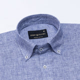 Isaac Navy Blue Check Button Down Linen Shirt - John Ellies