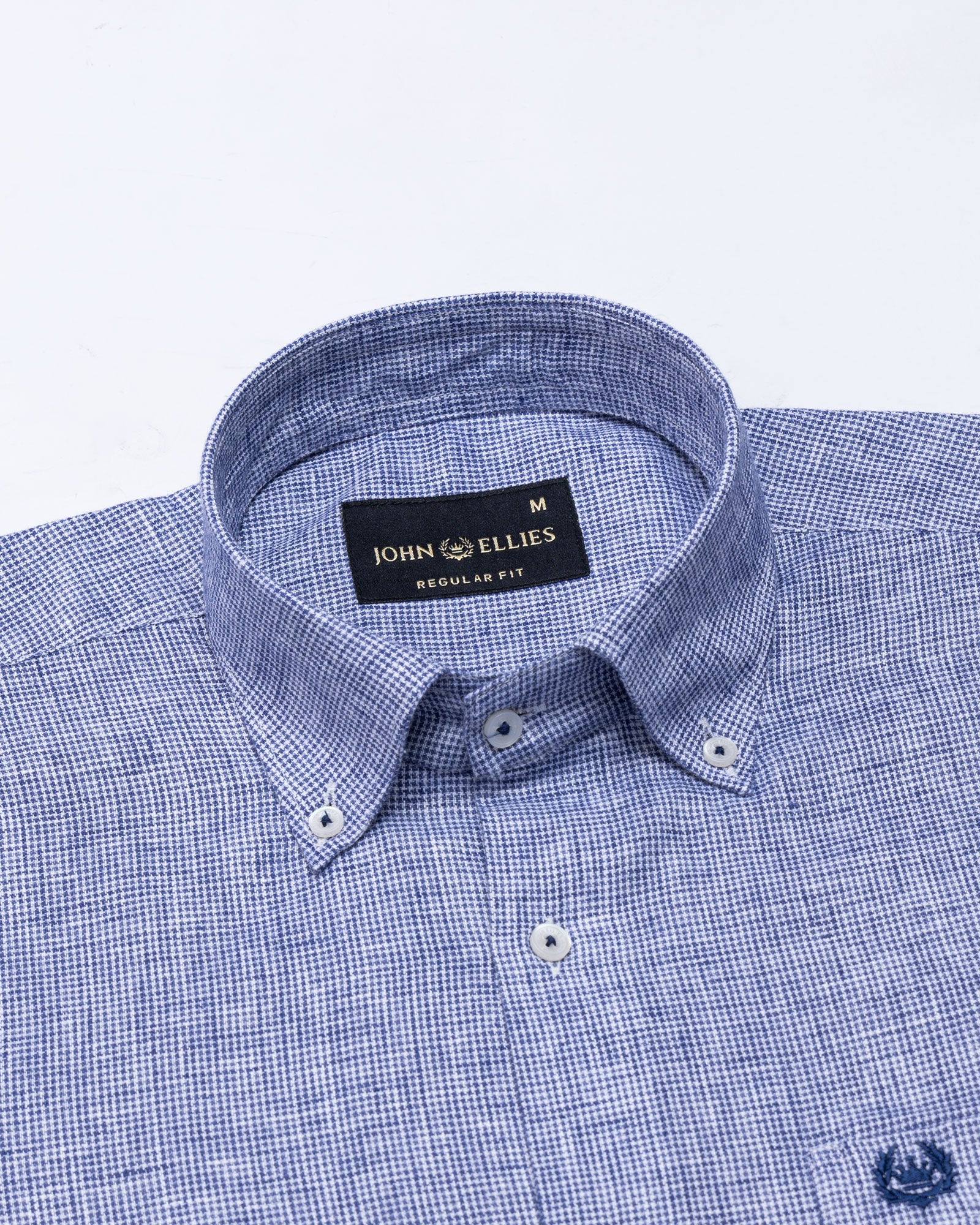 Isaac Navy Blue Check Button Down Linen Shirt - John Ellies