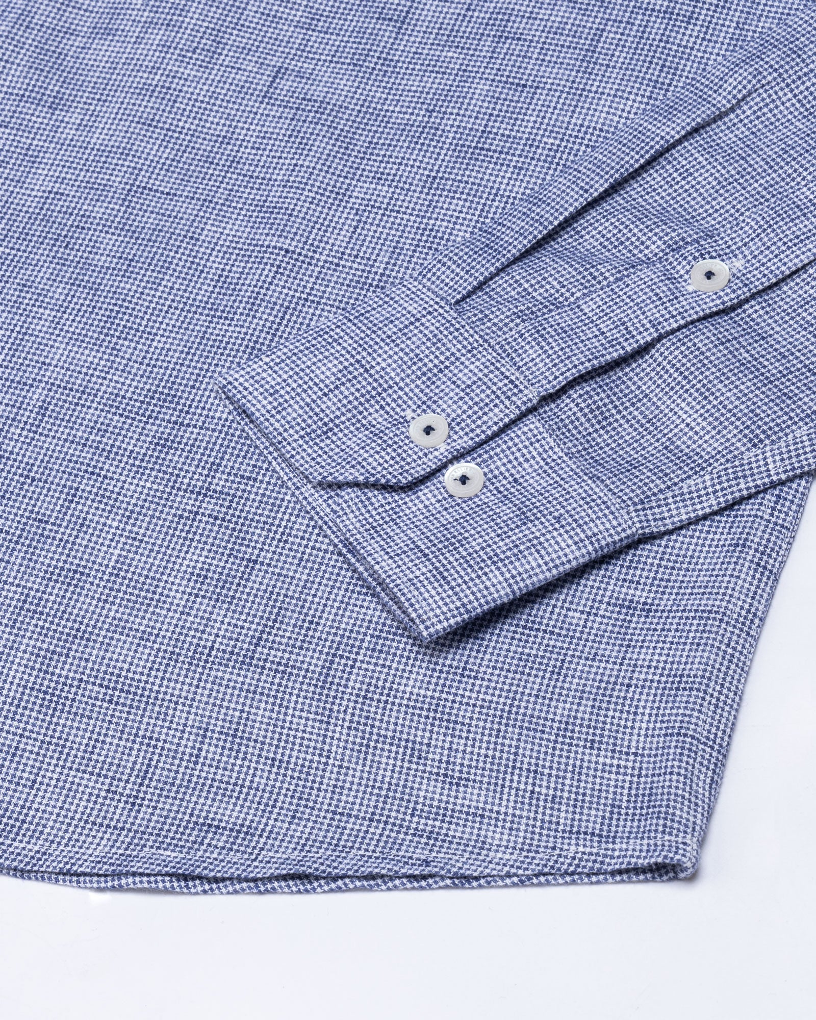 Isaac Navy Blue Check Button Down Linen Shirt - John Ellies