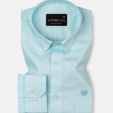 Agnes Cyan Textured Cotton Shirt - John Ellies