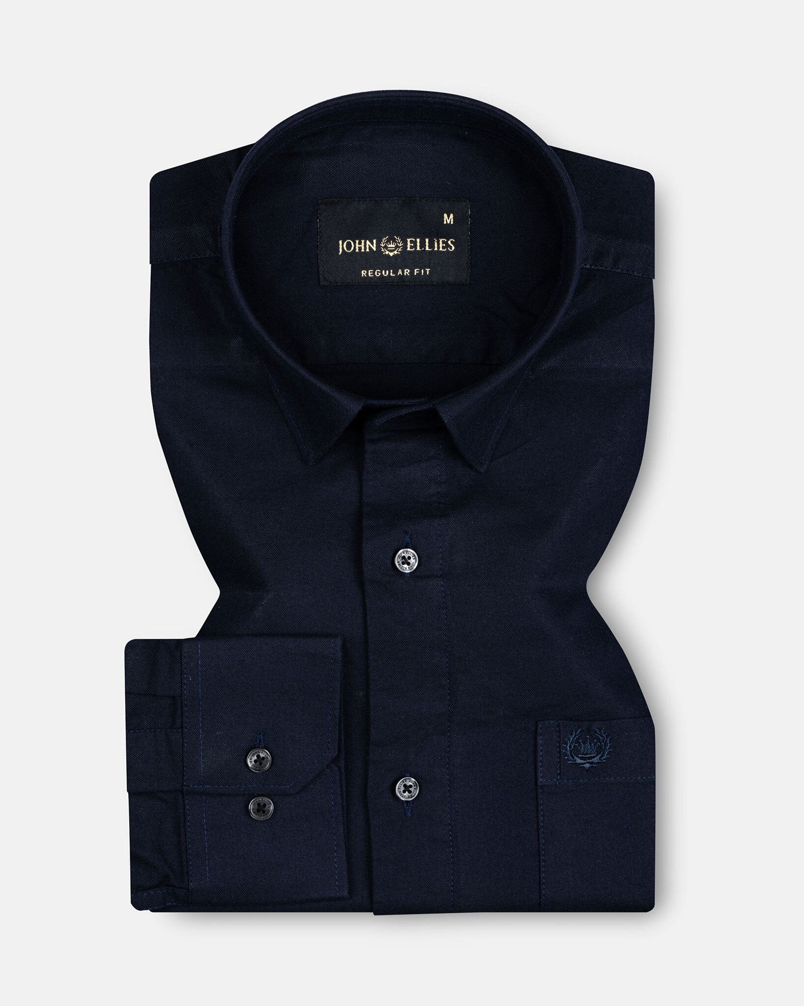 Ophel Navy Blue Plain Oxford Cotton Shirt - John Ellies
