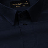Ophel Navy Blue Plain Oxford Cotton Shirt - John Ellies