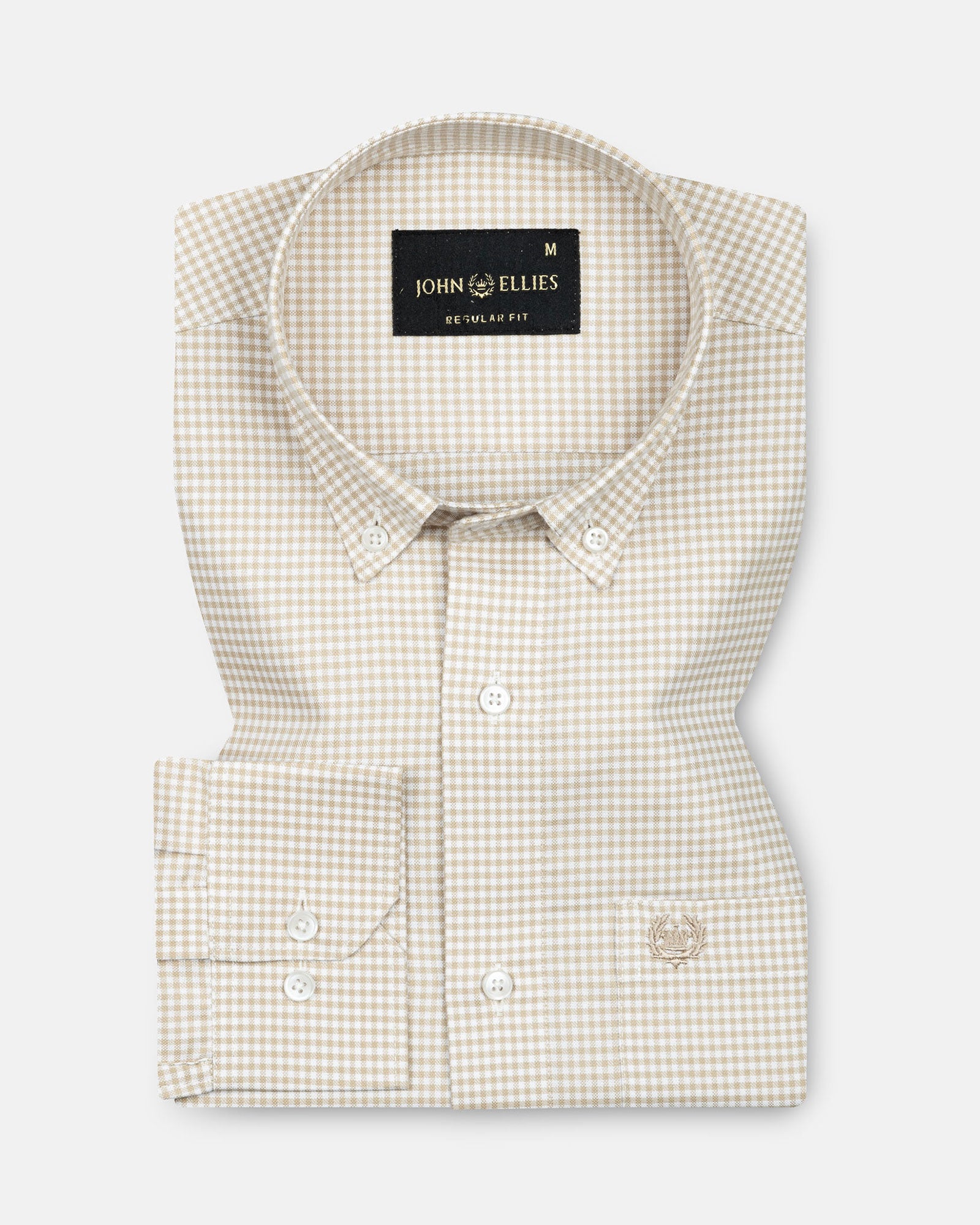 Hazel Beige Check Button Down Oxford Cotton Shirt - John Ellies
