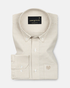 Hazel Beige Check Button Down Oxford Cotton Shirt - John Ellies