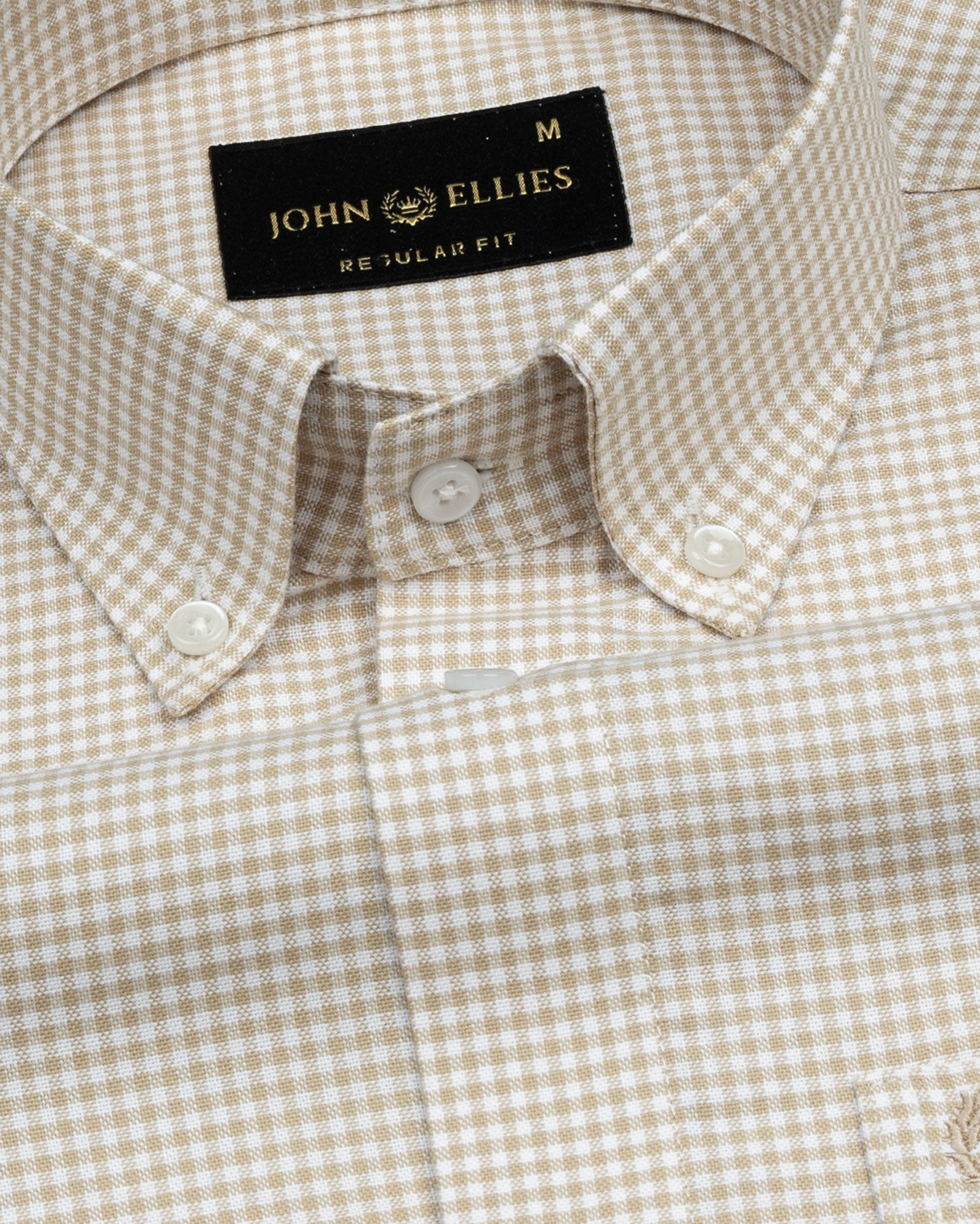 Hazel Beige Check Button Down Oxford Cotton Shirt - John Ellies