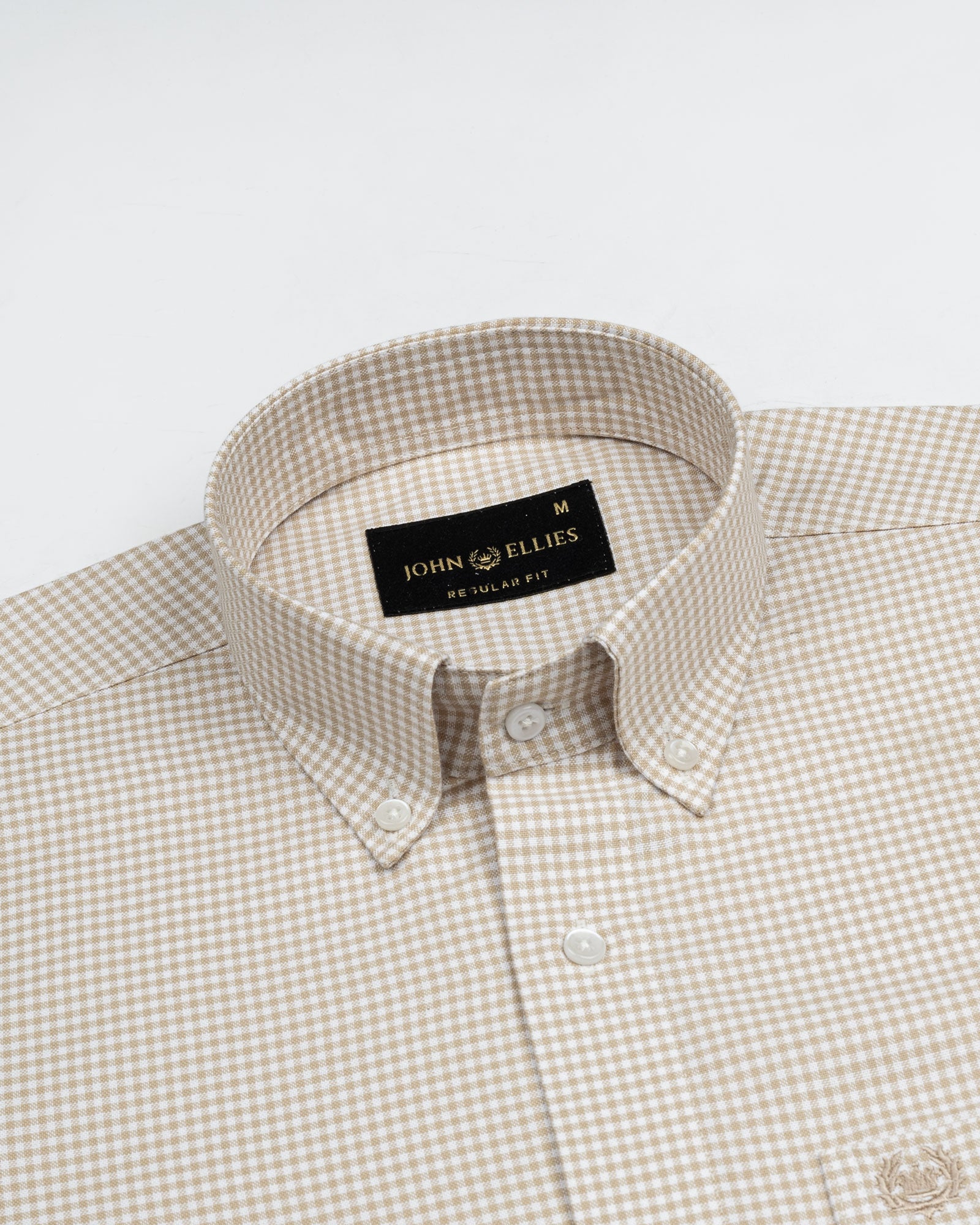 Hazel Beige Check Button Down Oxford Cotton Shirt - John Ellies