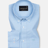 Hazel Sky Blue Check Button Down Oxford Cotton Shirt - John Ellies