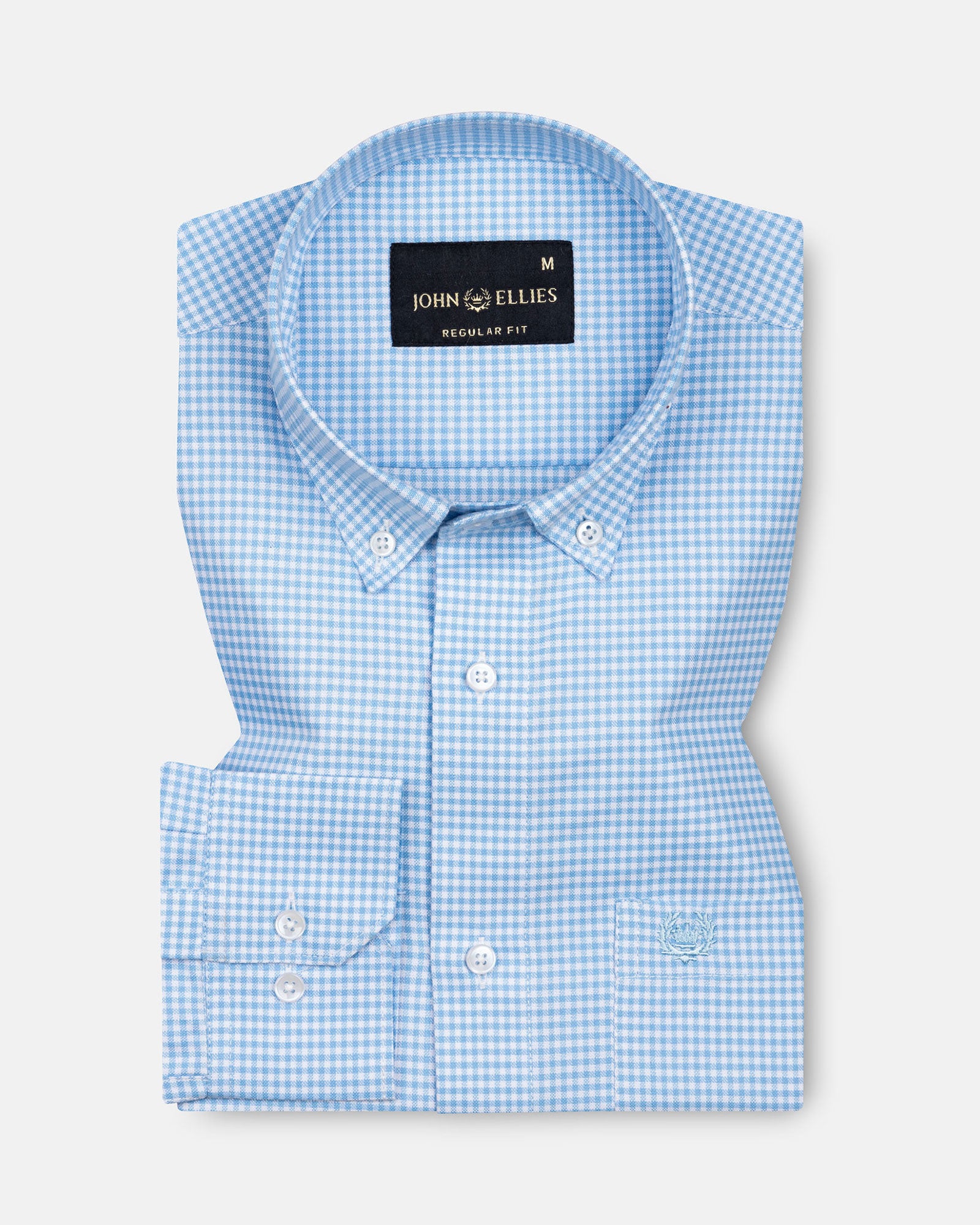 Hazel Sky Blue Check Button Down Oxford Cotton Shirt - John Ellies