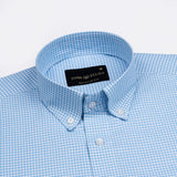 Hazel Sky Blue Check Button Down Oxford Cotton Shirt - John Ellies