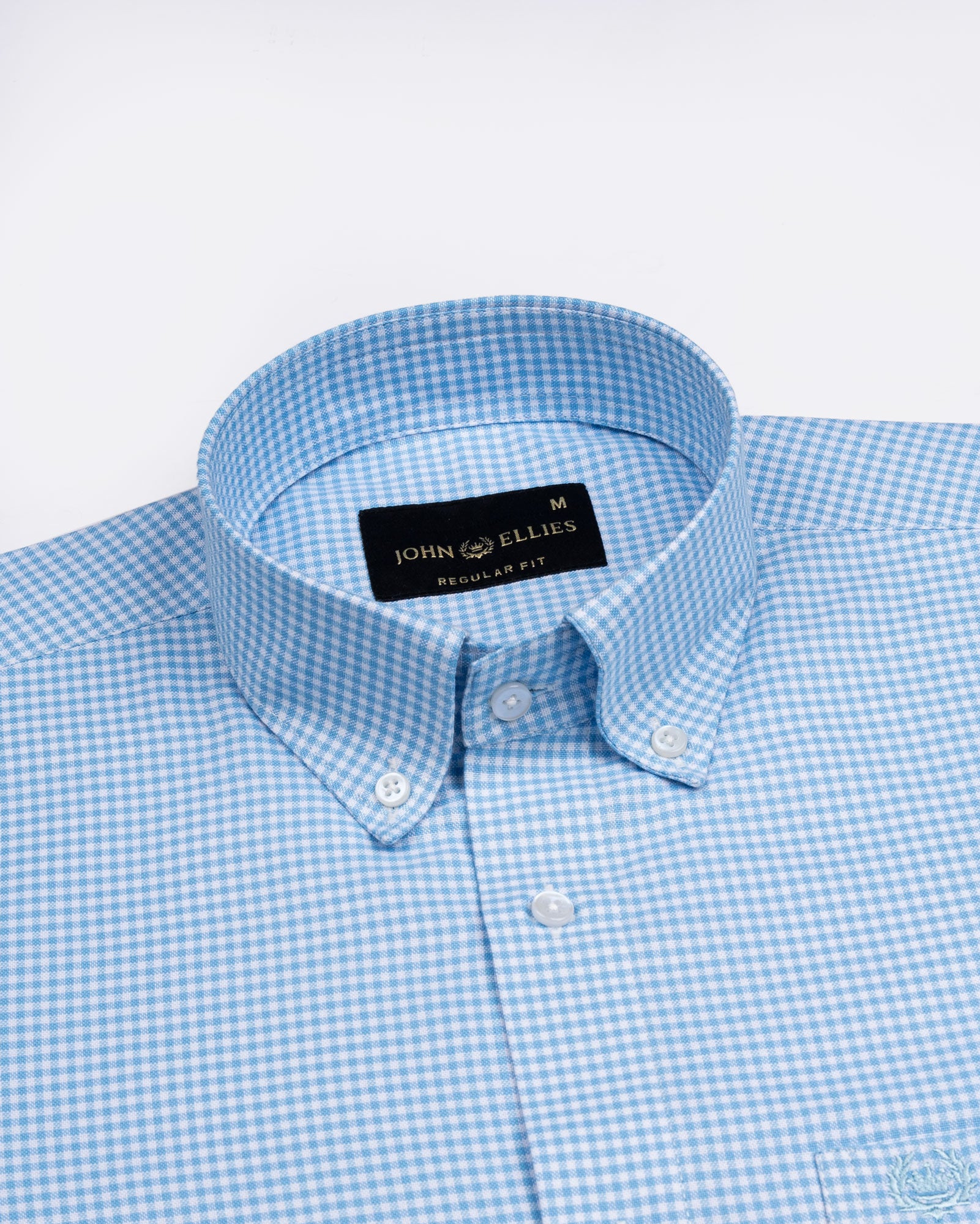 Hazel Sky Blue Check Button Down Oxford Cotton Shirt - John Ellies
