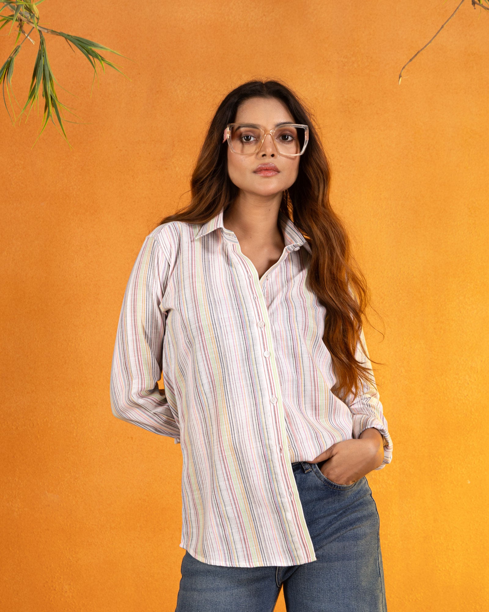 Bloom Multicolor Stripes Linen Women Shirt - John Ellies