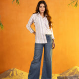 Bloom Multicolor Stripes Linen Women Shirt - John Ellies