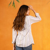 Bloom Multicolor Stripes Linen Women Shirt - John Ellies