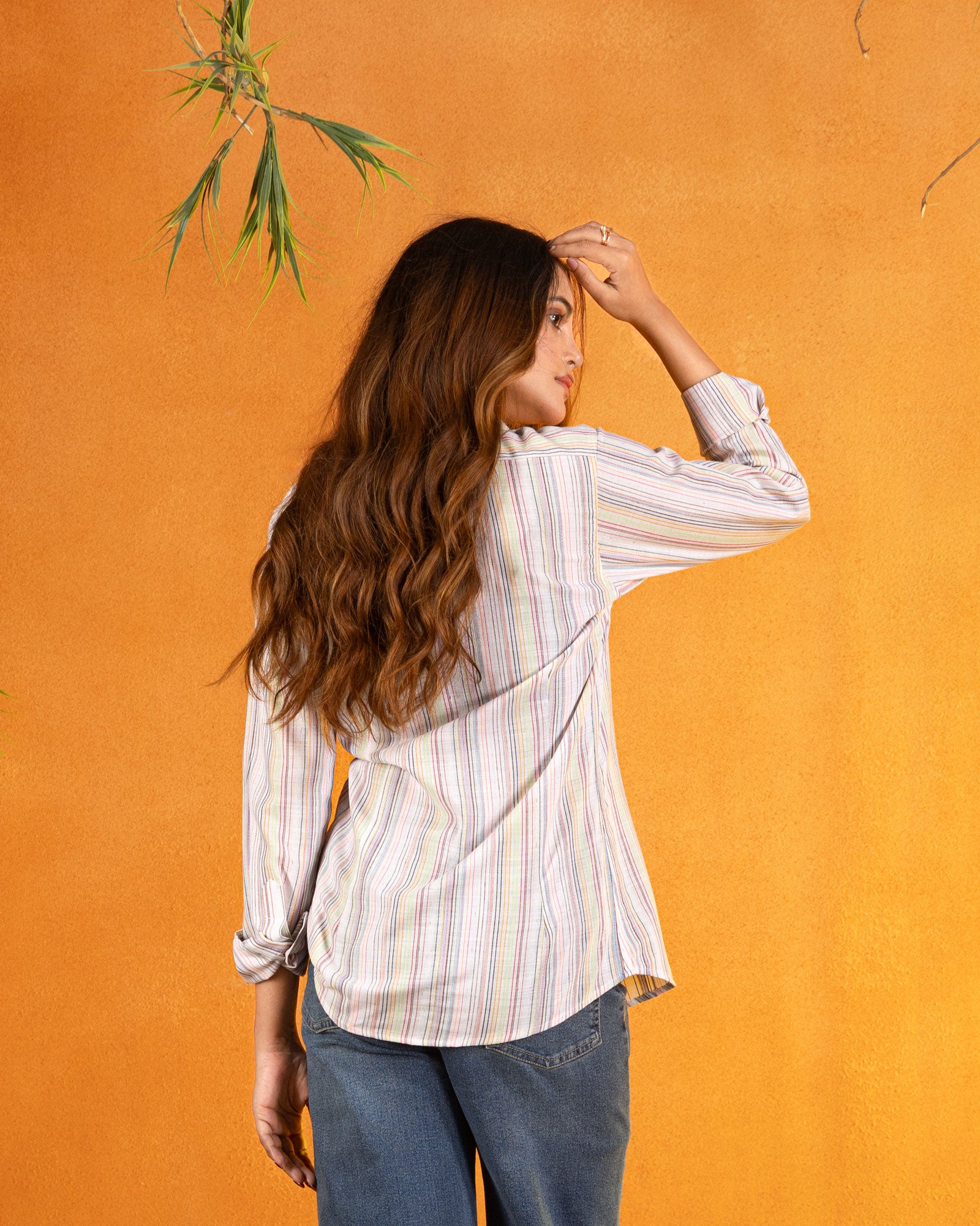 Bloom Multicolor Stripes Linen Women Shirt - John Ellies