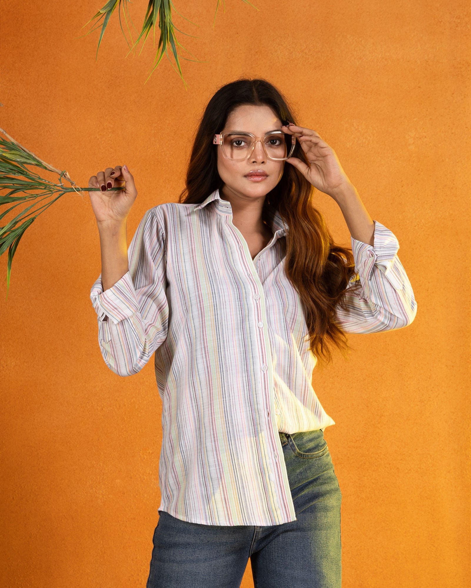 Bloom Multicolor Stripes Linen Women Shirt - John Ellies