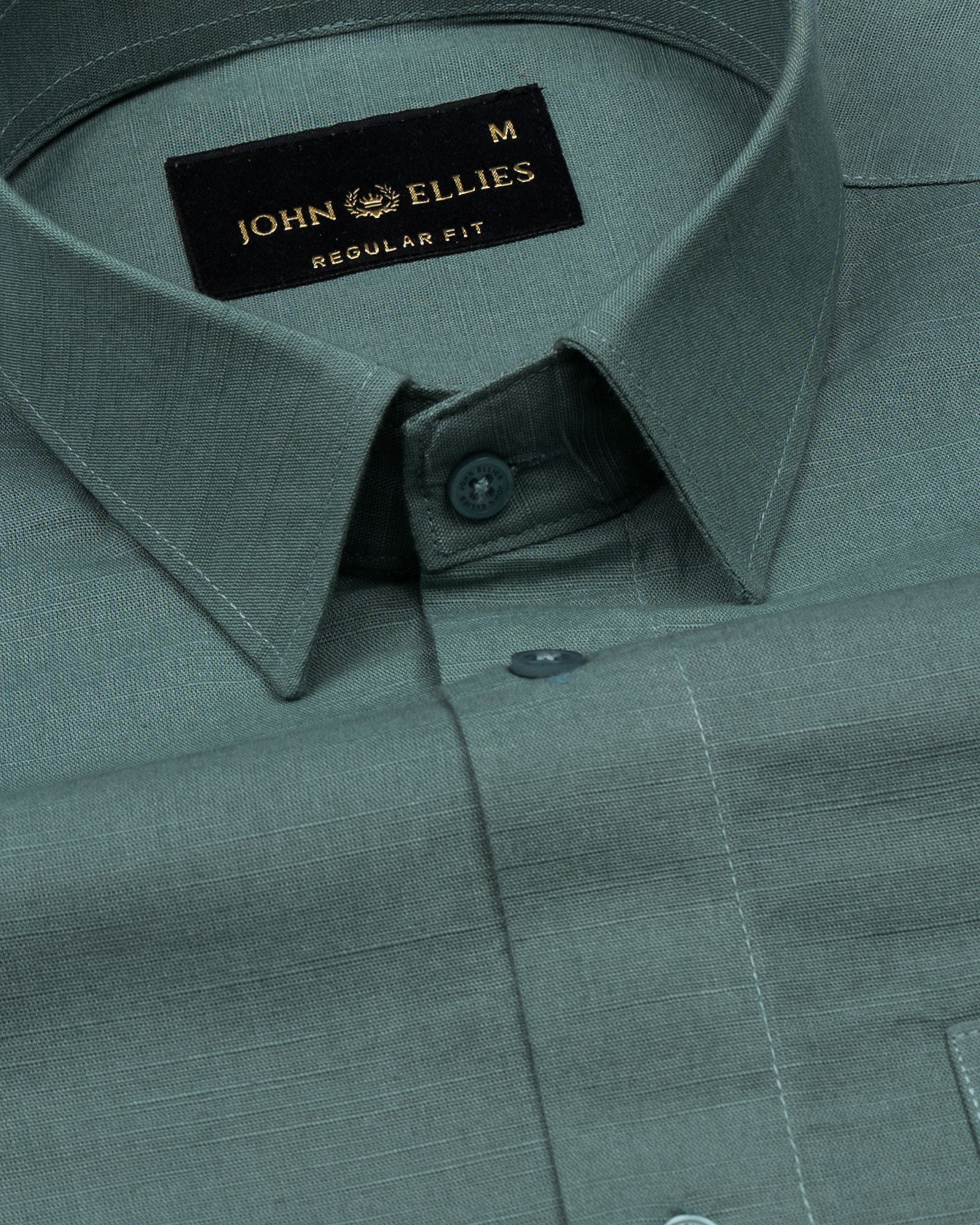 Amess Olive Plain Linen Shirt - John Ellies
