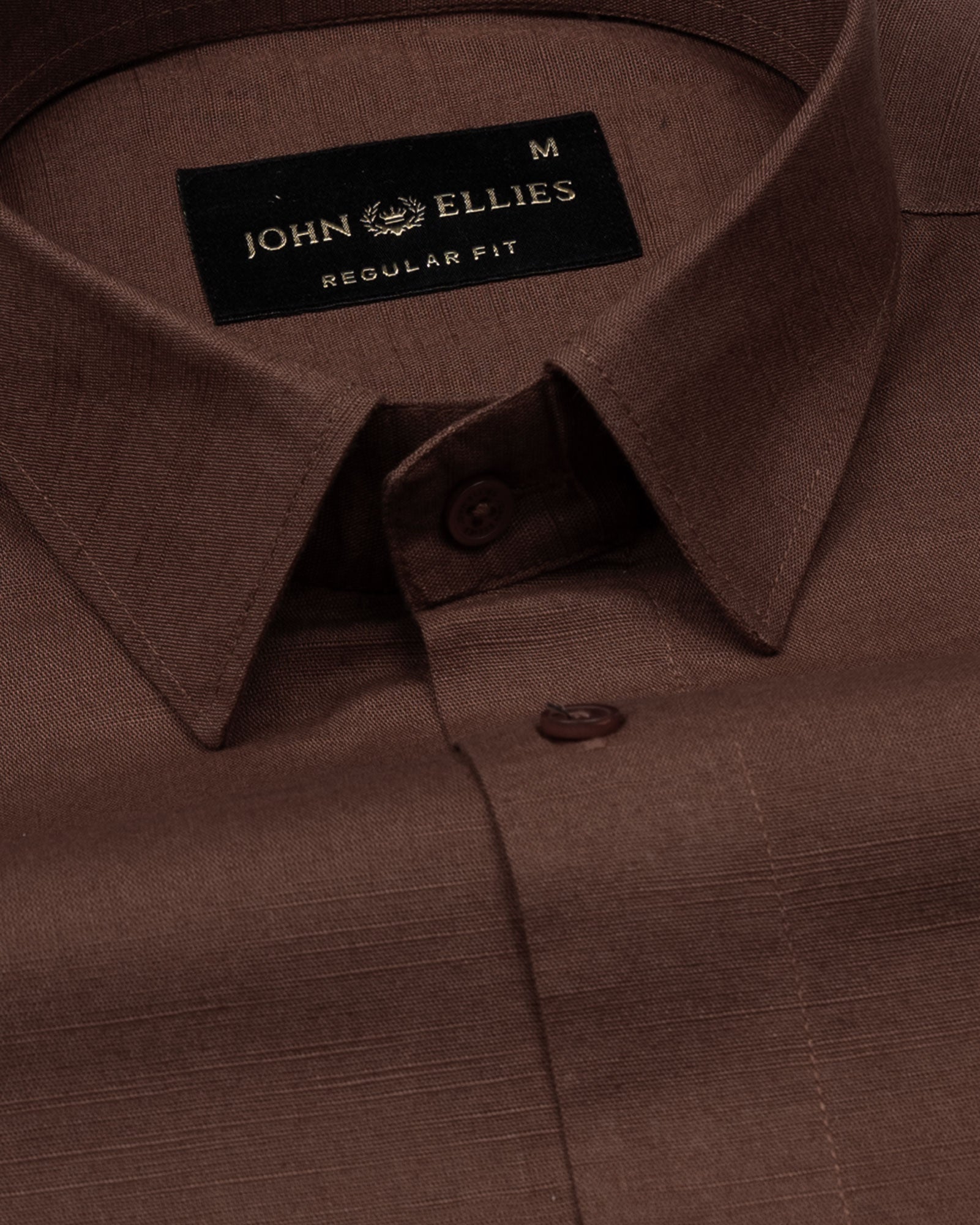 Amess Brown Plain Linen Shirt - John Ellies