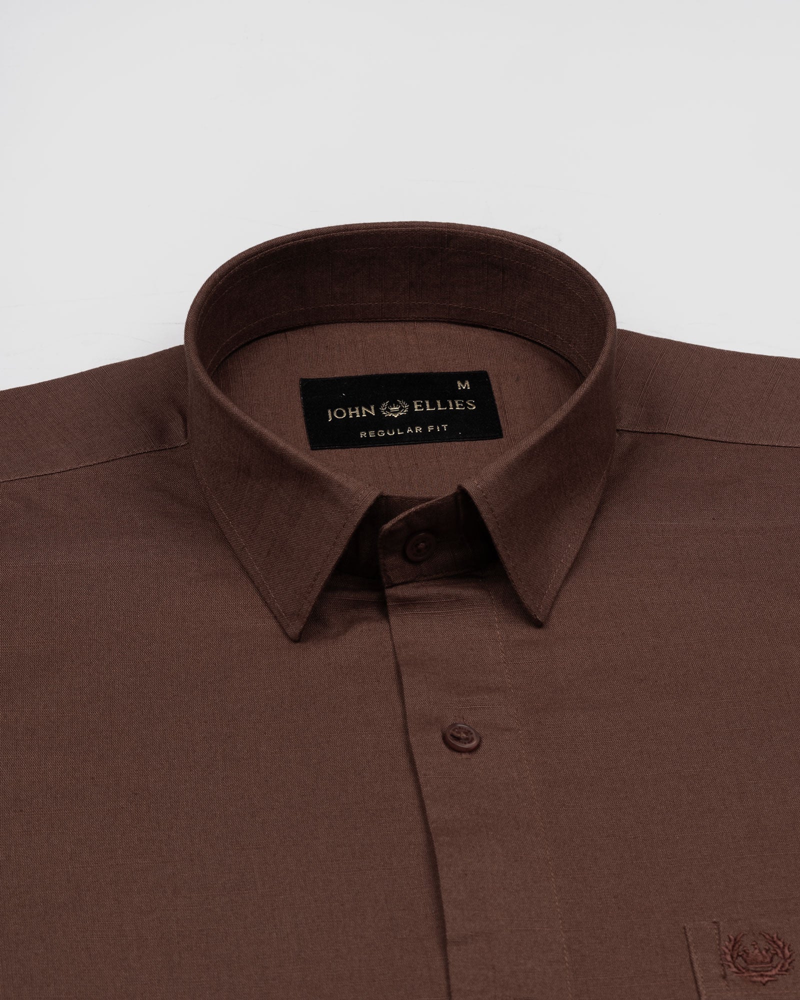 Amess Brown Plain Linen Shirt - John Ellies