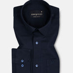 Amess Navy Blue Plain Linen Shirt - John Ellies