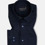 Amess Navy Blue Plain Linen Shirt - John Ellies