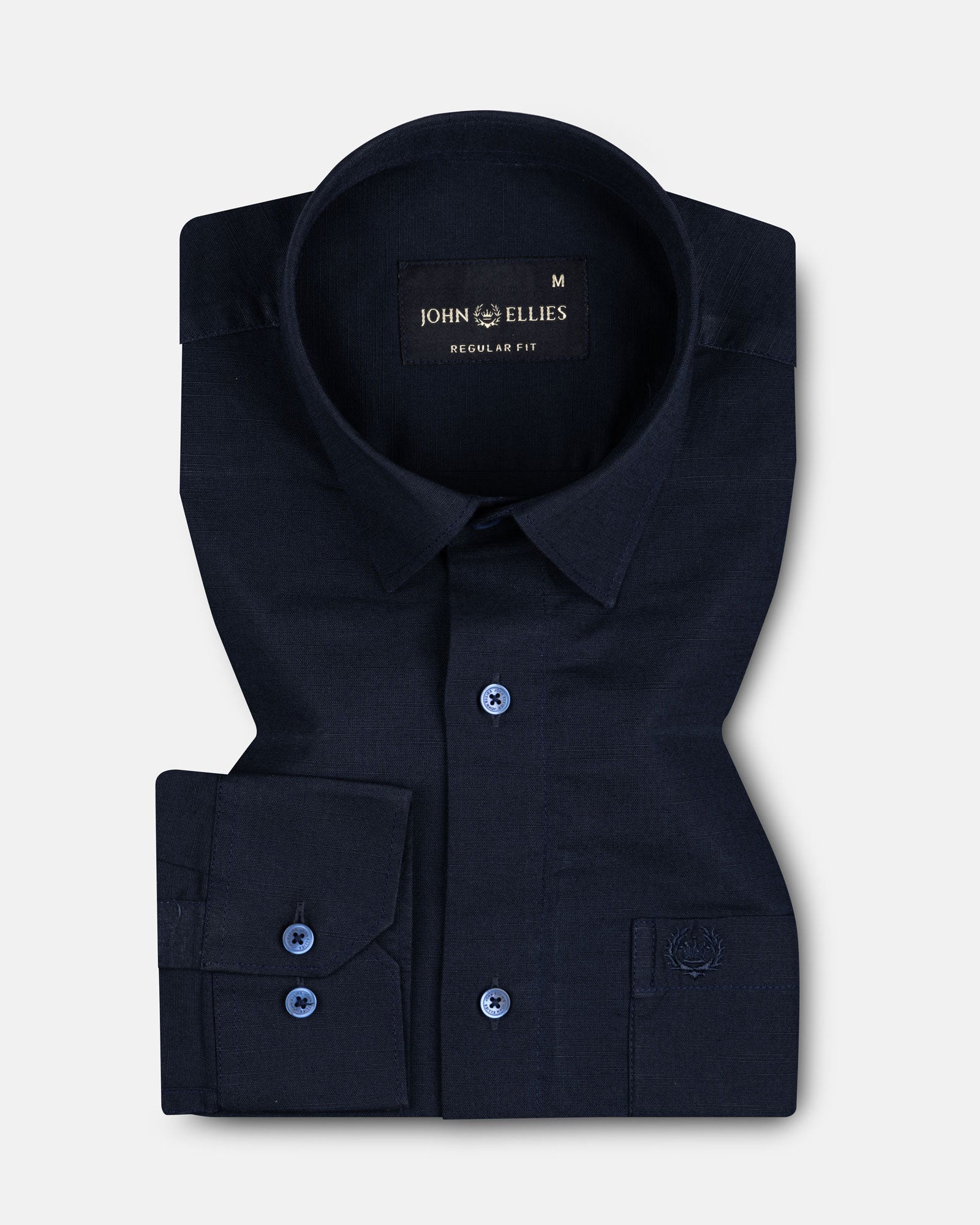 Amess Navy Blue Plain Linen Shirt - John Ellies