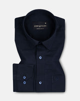 Amess Navy Blue Plain Linen Shirt