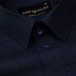 Amess Navy Blue Plain Linen Shirt - John Ellies