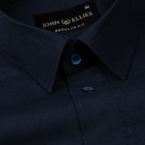 Amess Navy Blue Plain Linen Shirt - John Ellies