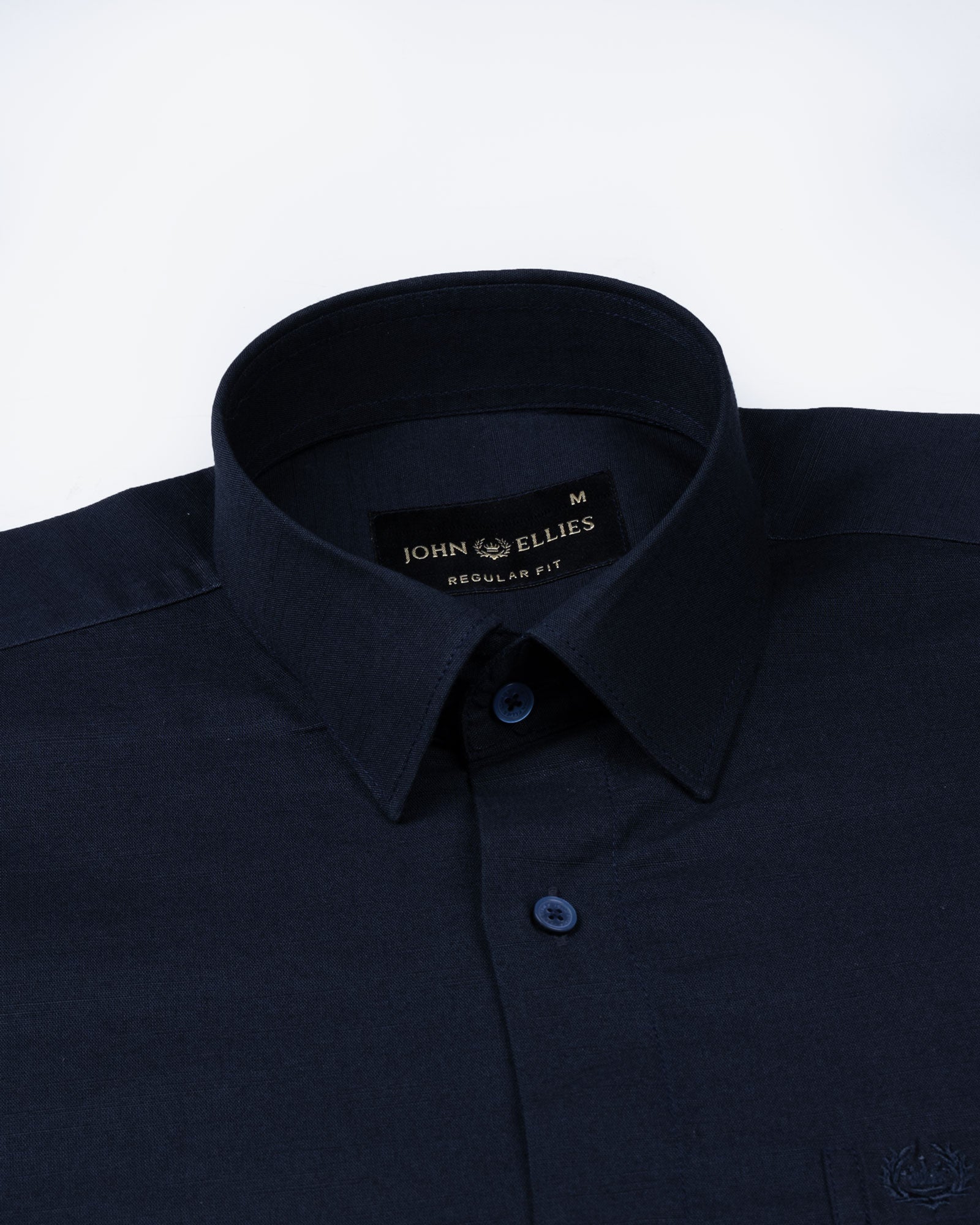 Amess Navy Blue Plain Linen Shirt - John Ellies