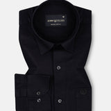 Amess Black Plain Linen Shirt - John Ellies