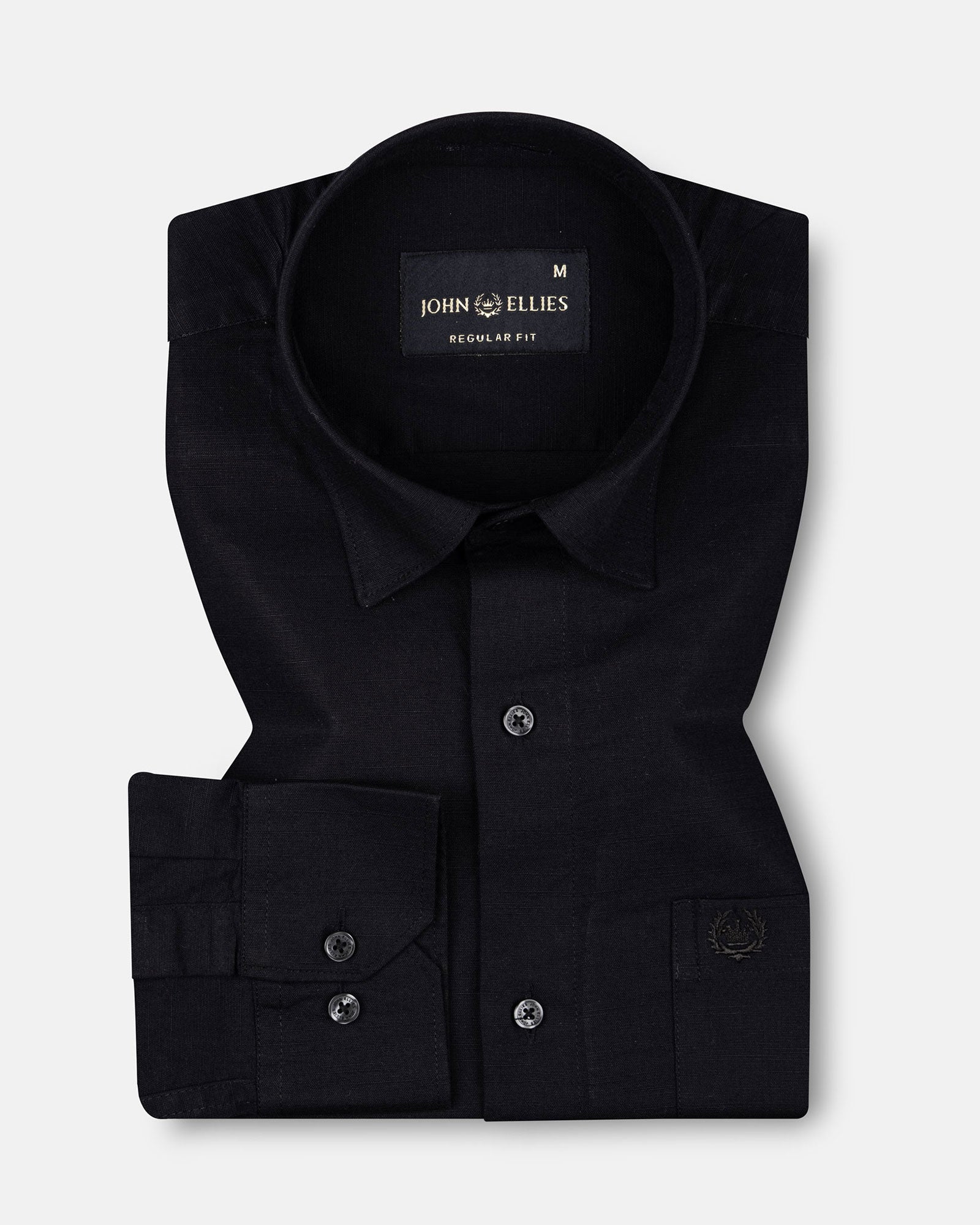 Amess Black Plain Linen Shirt - John Ellies