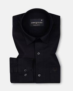 Amess Black Plain Linen Shirt - John Ellies