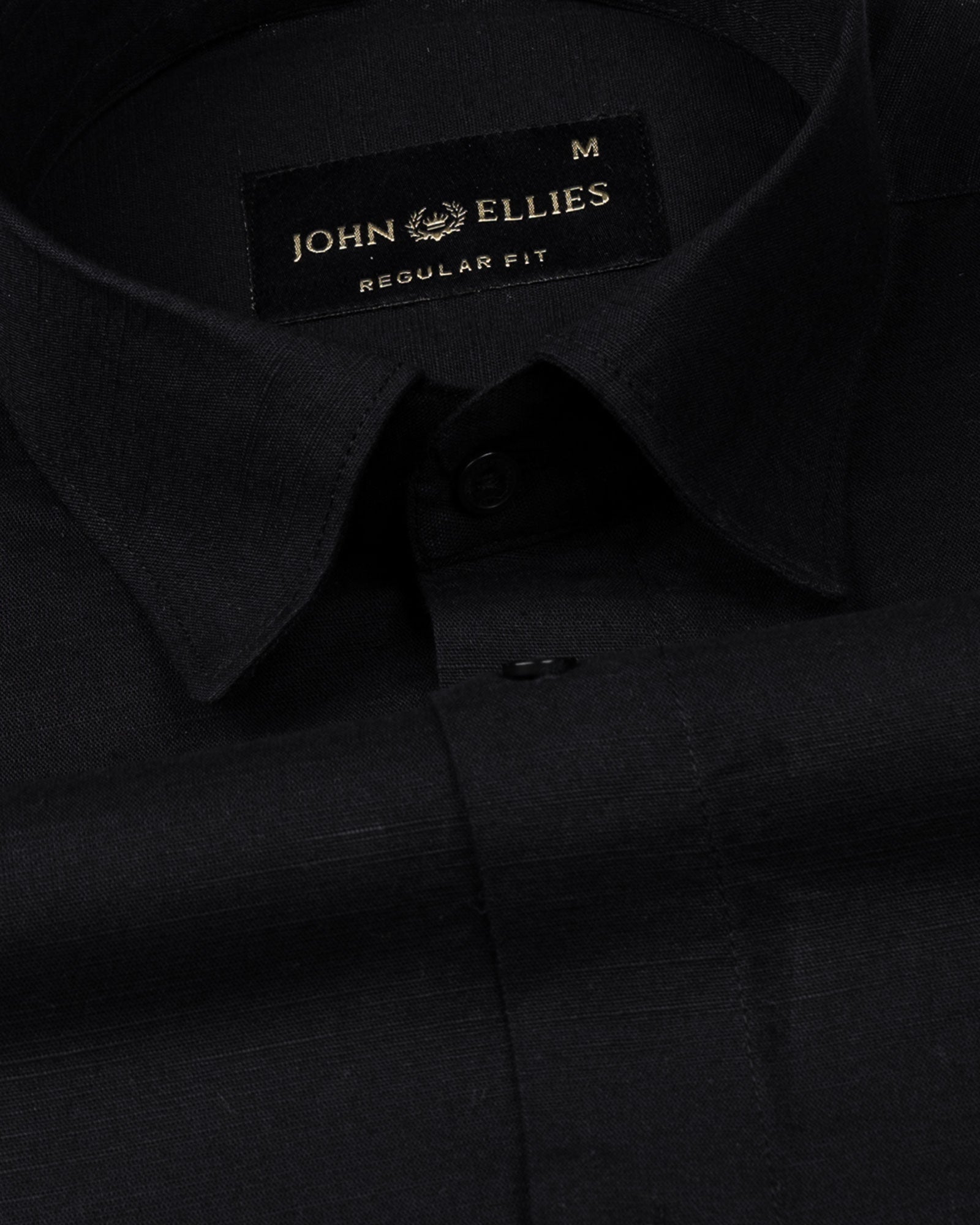 Amess Black Plain Linen Shirt - John Ellies