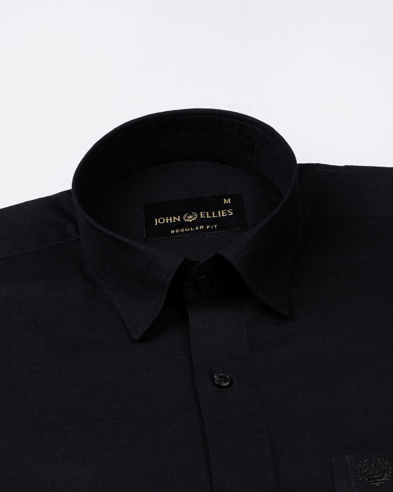 Amess Black Plain Linen Shirt - John Ellies