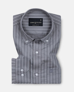 Orter Grey Stripes Button Down Premium Cotton Shirt - John Ellies