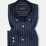 Orter Navy Blue Stripes Button Down Premium Cotton Shirt - John Ellies