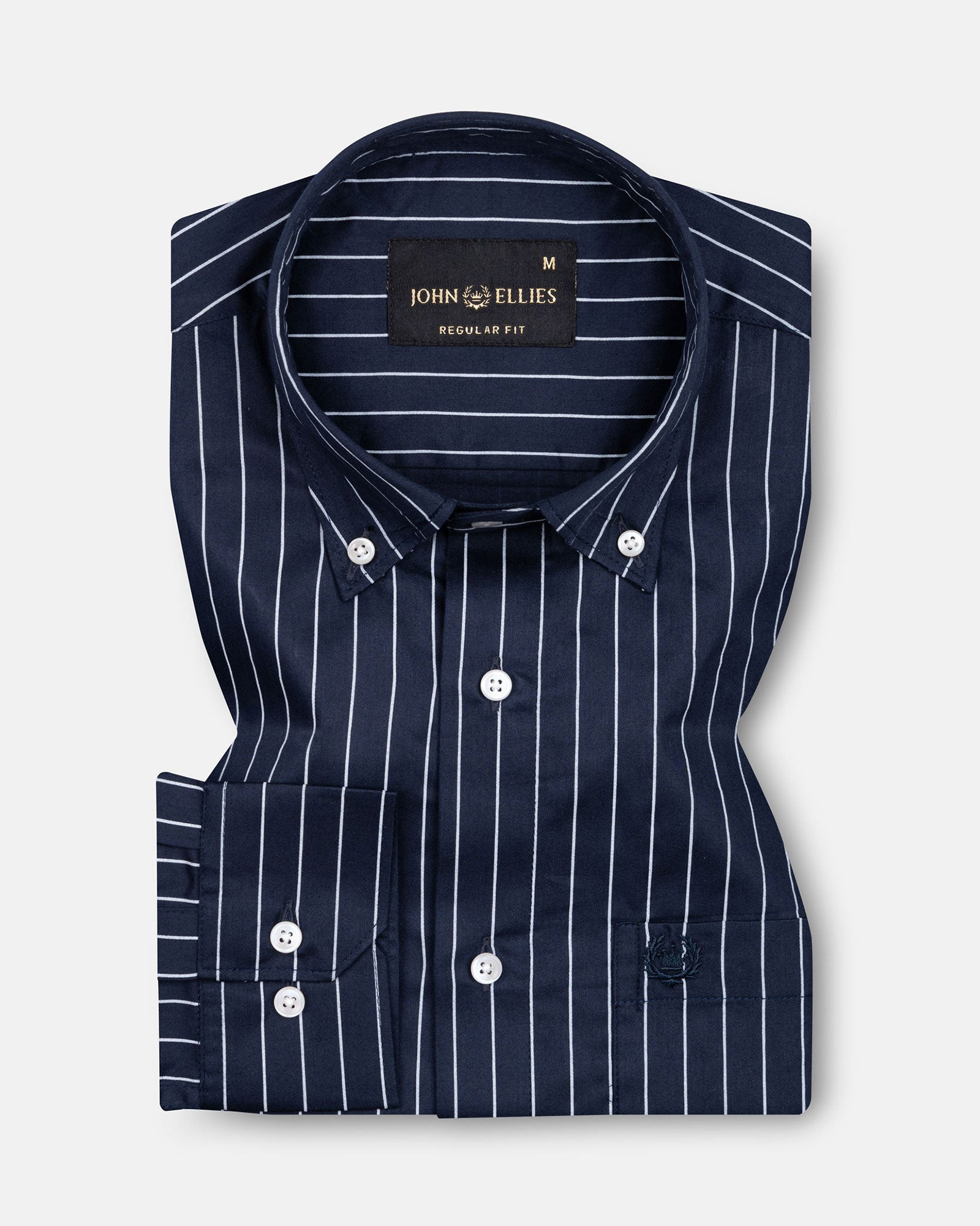 Orter Navy Blue Stripes Button Down Premium Cotton Shirt - John Ellies