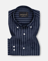 Orter Navy Blue Stripes Button Down Premium Cotton Shirt