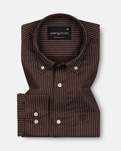 Orter Brown Pin Stripes Button Down Premium Cotton Shirt - John Ellies