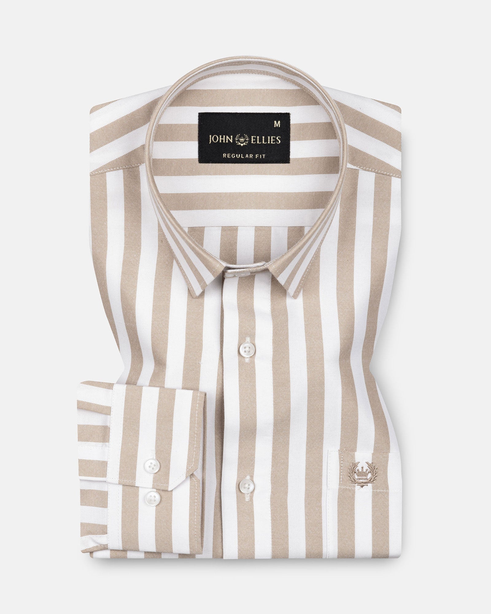 Layt Beige Stripes Oxford Cotton Shirt - John Ellies