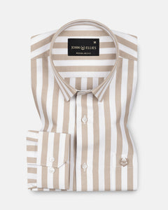 Layt Beige Stripes Oxford Cotton Shirt - John Ellies