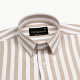 Layt Beige Stripes Oxford Cotton Shirt - John Ellies