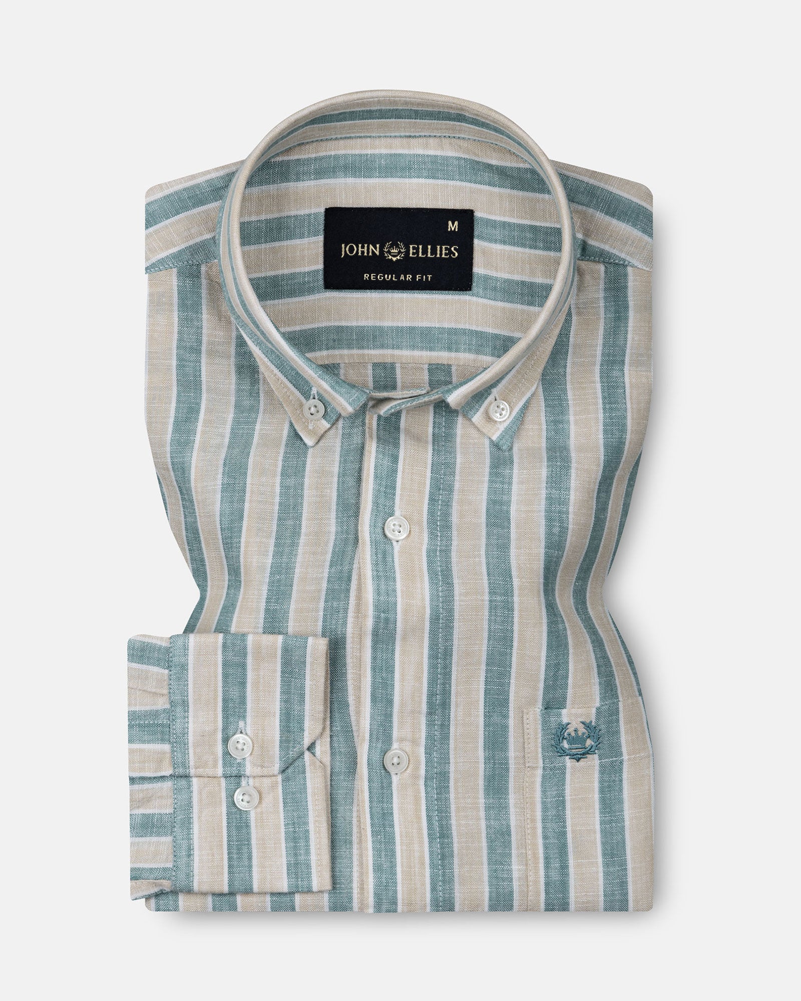Qevan Green Stripe Button Down Linen Shirt - John Ellies