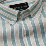 Qevan Green Stripe Button Down Linen Shirt - John Ellies